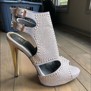 Faux Suede Heel With Gold Detail